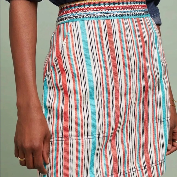 Anthropologie Dresses & Skirts - Anthropologie Maeve Sophy Embroidered-Waist Striped A-Line Skirt Size 16